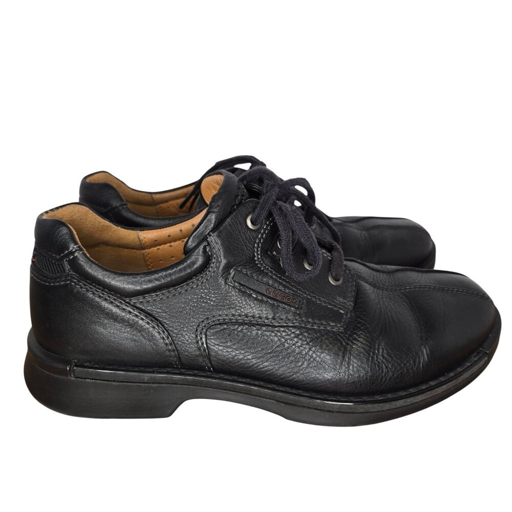 ECCO Fusion Bicycle Toe Tie Black Leather Comfort Shoes Men's EU42, US 8/8.5